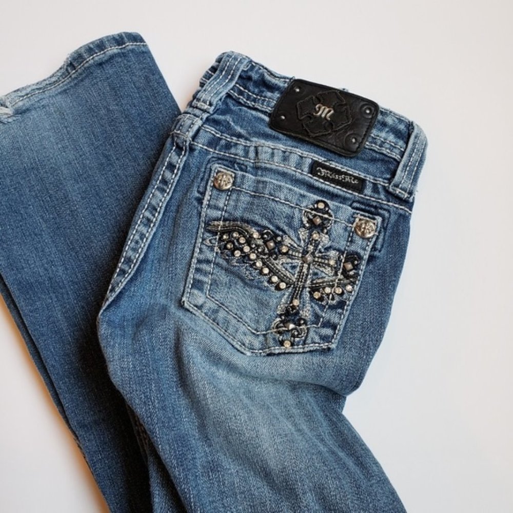 Miss Me Jean Rhinestone Cross Destroyed jk61278